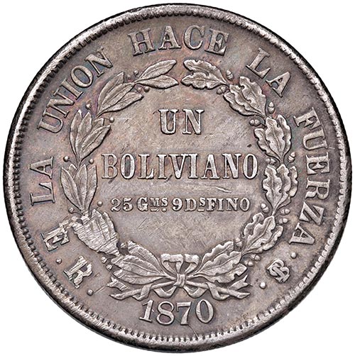 BOLIVIA Boliviano 1870 - KM 155 AG ... 